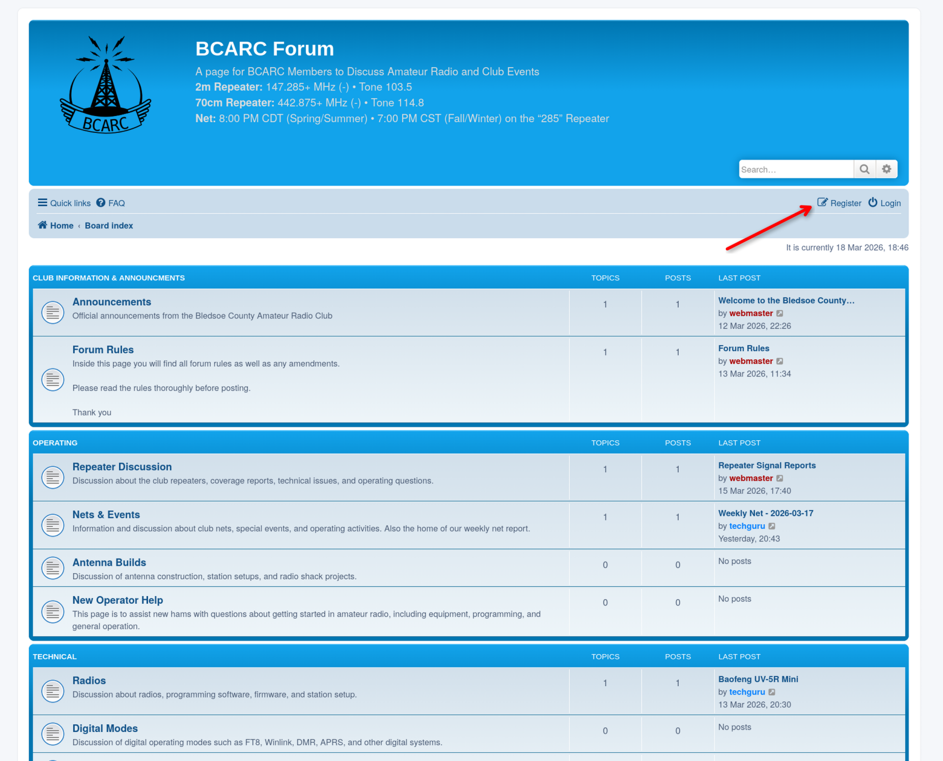 Screenshot showing an arrow pointed at the Register Button